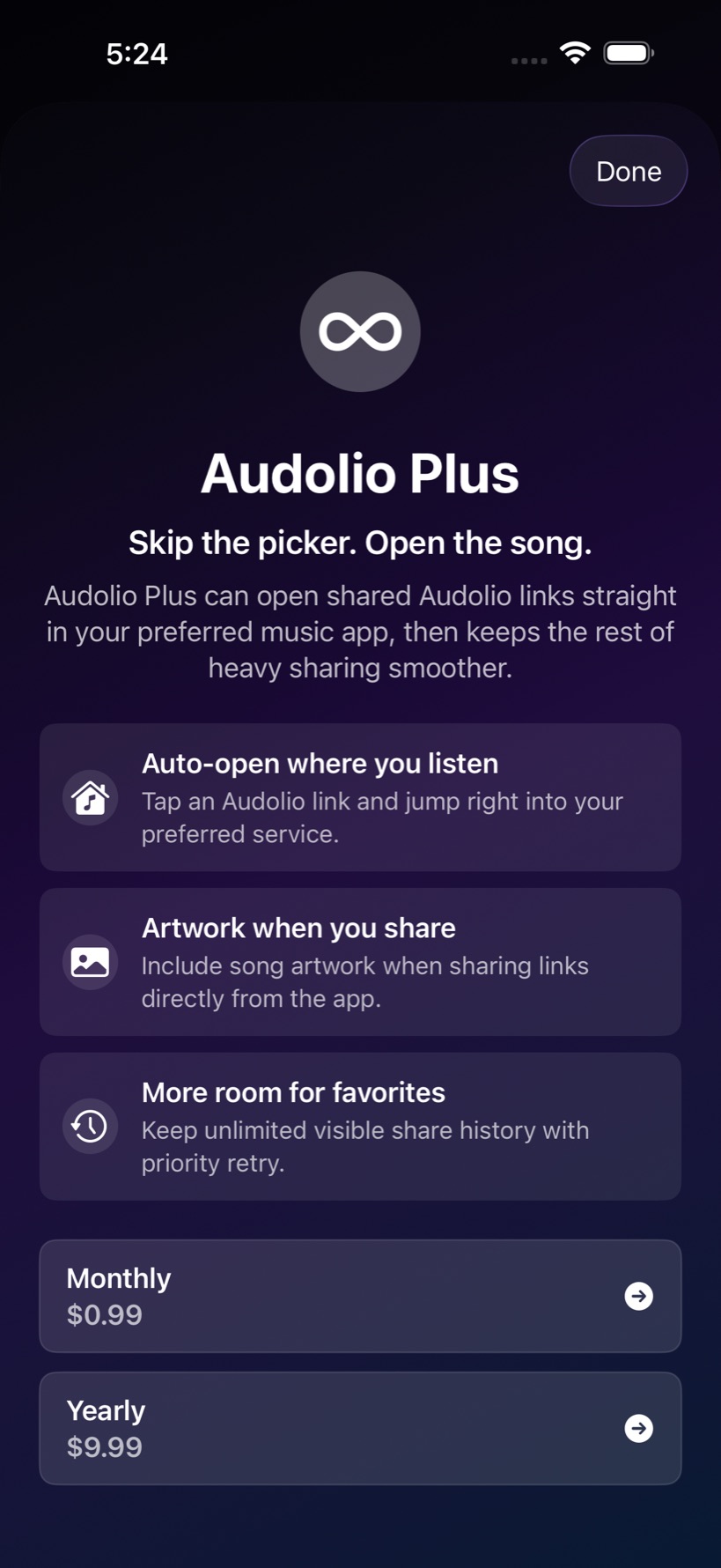Audolio Plus screen.