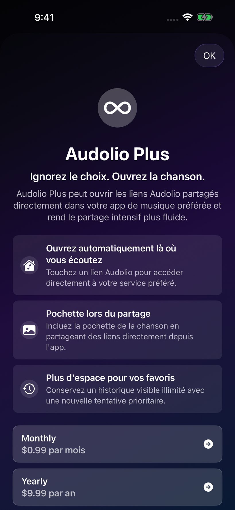 Écran Audolio Plus.