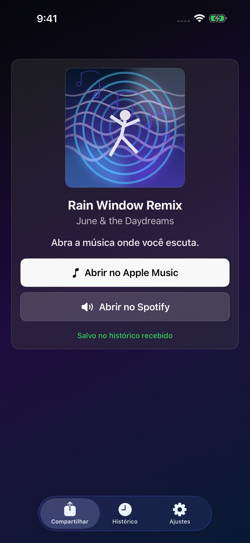 Tela do Audolio com Apple Music e Spotify.