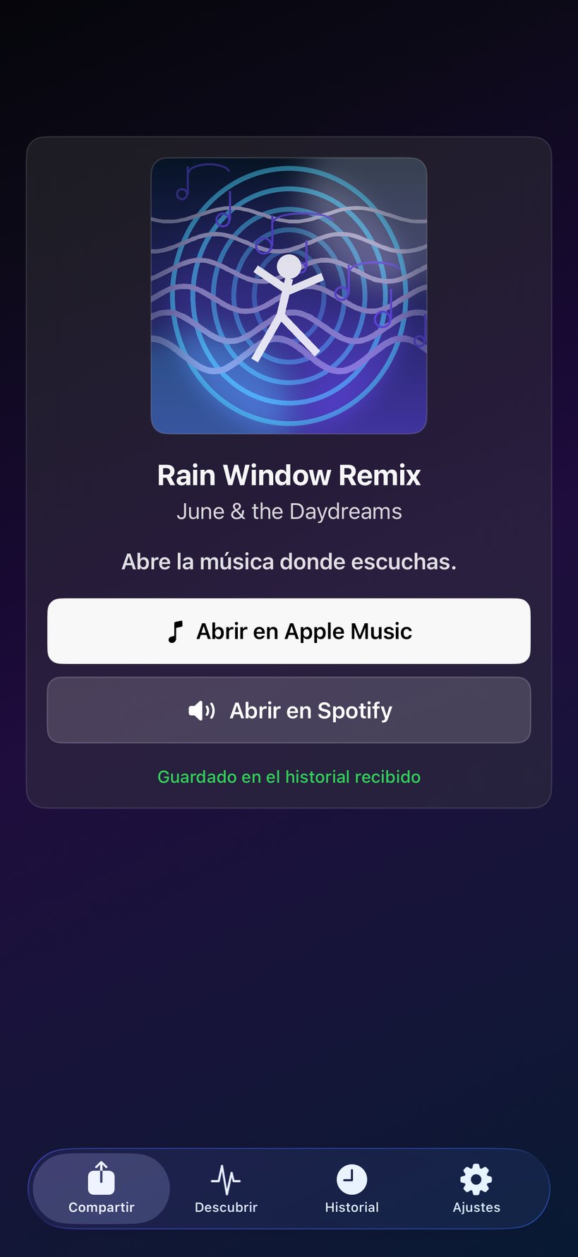 Pantalla de Audolio con opciones de Apple Music y Spotify.